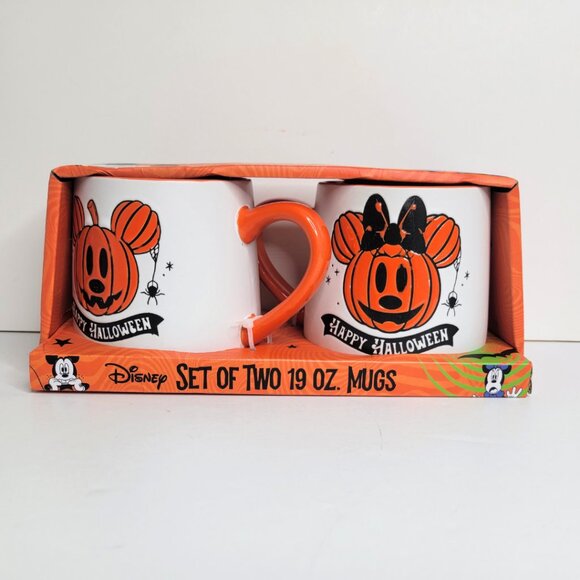 Disney Other - Mickey & Minnie Mouse Pumpkin Jack-O'-Lantern Disney Halloween Mugs Set of 2 NIB